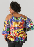 Printed Satin Cold Shoulder Blouse