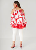 Cold Shoulder Printed Satin Blouse
