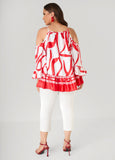 Cold Shoulder Printed Satin Blouse