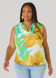 Leaf Print Cowl Neck Top