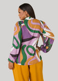 Tie Neck Abstract Print Top