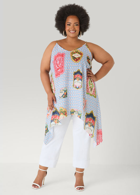 Chain Trimmed Printed Top