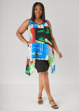 Chain Trimmed Abstract Print Top