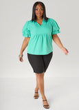Puff Sleeved V Neck Top