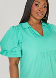 Puff Sleeved V Neck Top