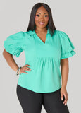 Puff Sleeved V Neck Top