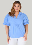 Puff Sleeved V Neck Top