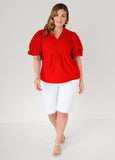 Puff Sleeved V Neck Top