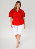 Puff Sleeved V Neck Top