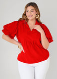 Puff Sleeved V Neck Top