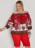 Plus Size Off The Shoulder Scarf Print Top