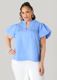 Plus Size Floral Embroidered Cotton Top Short Sleeve Puff Sleeve Shirt