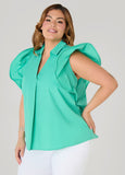 Ruffled Sleeve Poplin Top