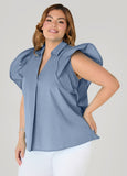 Ruffled Sleeve Poplin Top