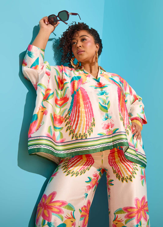 Parrot Print Satin Shirt