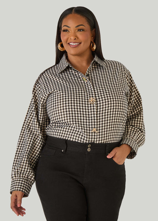 Metallic Plaid Cotton Blend Shirt