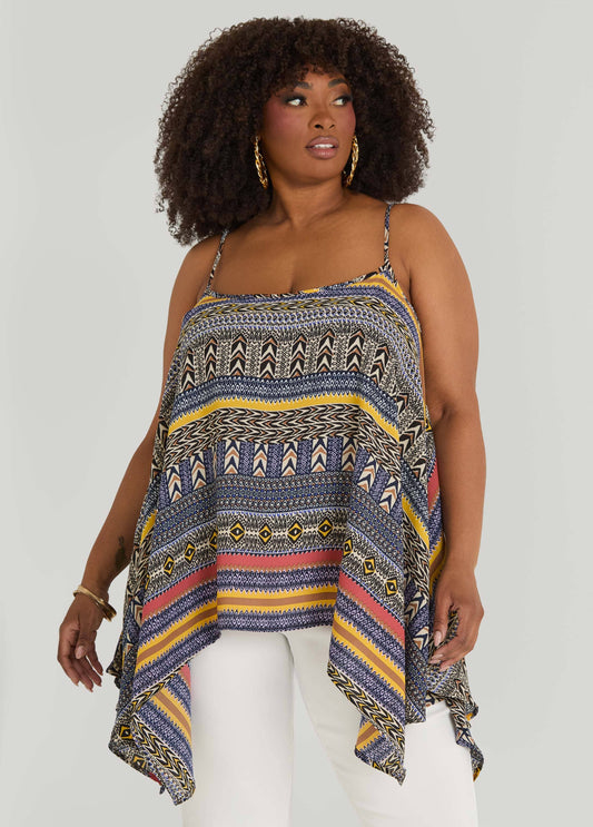 Plus Size Luxe Printed Tank Summer Sleeveless Cutout Top