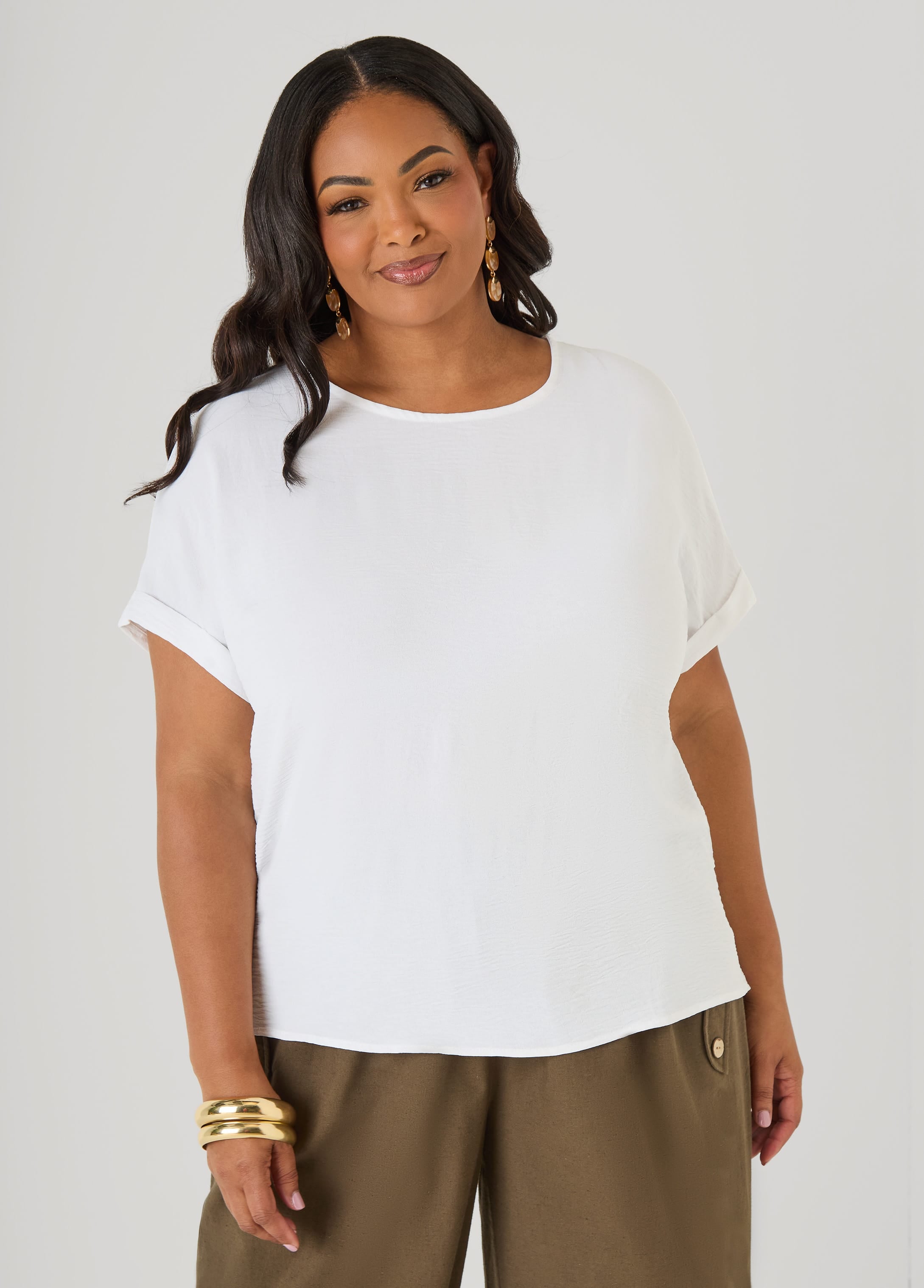 Cuffed Textured Top – Ashley Stewart