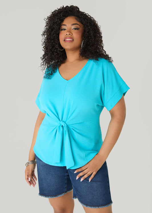 Tie Front V Neck Top
