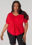 Tie Front V Neck Top
