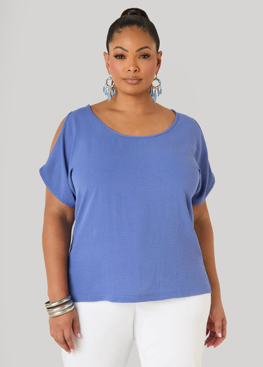 Plus Size Cold Shoulder Top Summer Short Sleeve Blouse