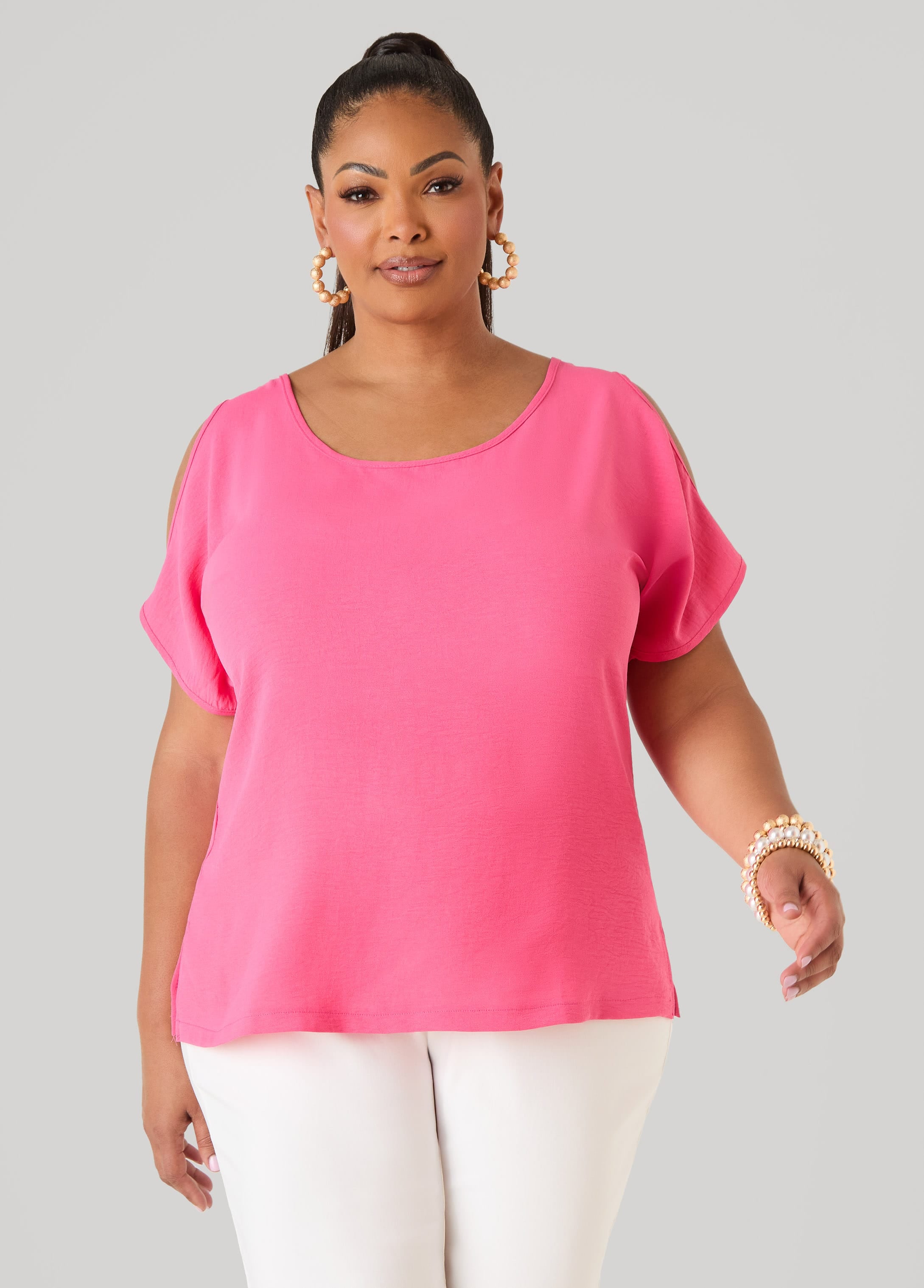 Textured Cold Shoulder Top – Ashley Stewart