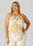Plus Size Printed Chain Trimmed Top