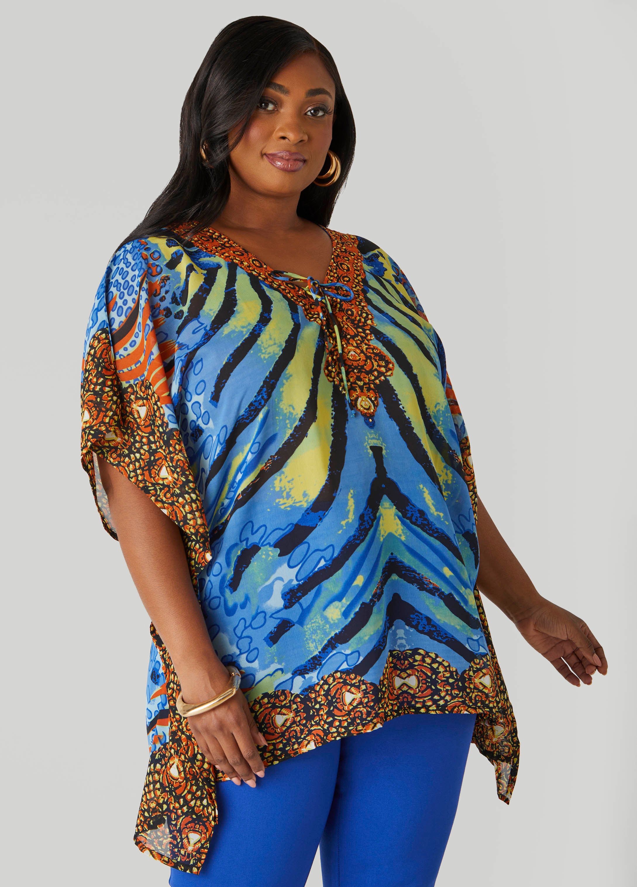 Lace Up Printed Tunic – Ashley Stewart