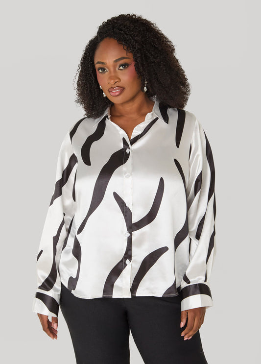 Abstract Print Satin Shirt