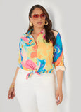 Plus Size basic watercolor cotton shirt trendy fashion plus size top