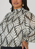 Mock Neck Leaf Print Blouse