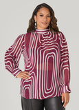 Plus Size Abstract Print Mock Neck Blouse