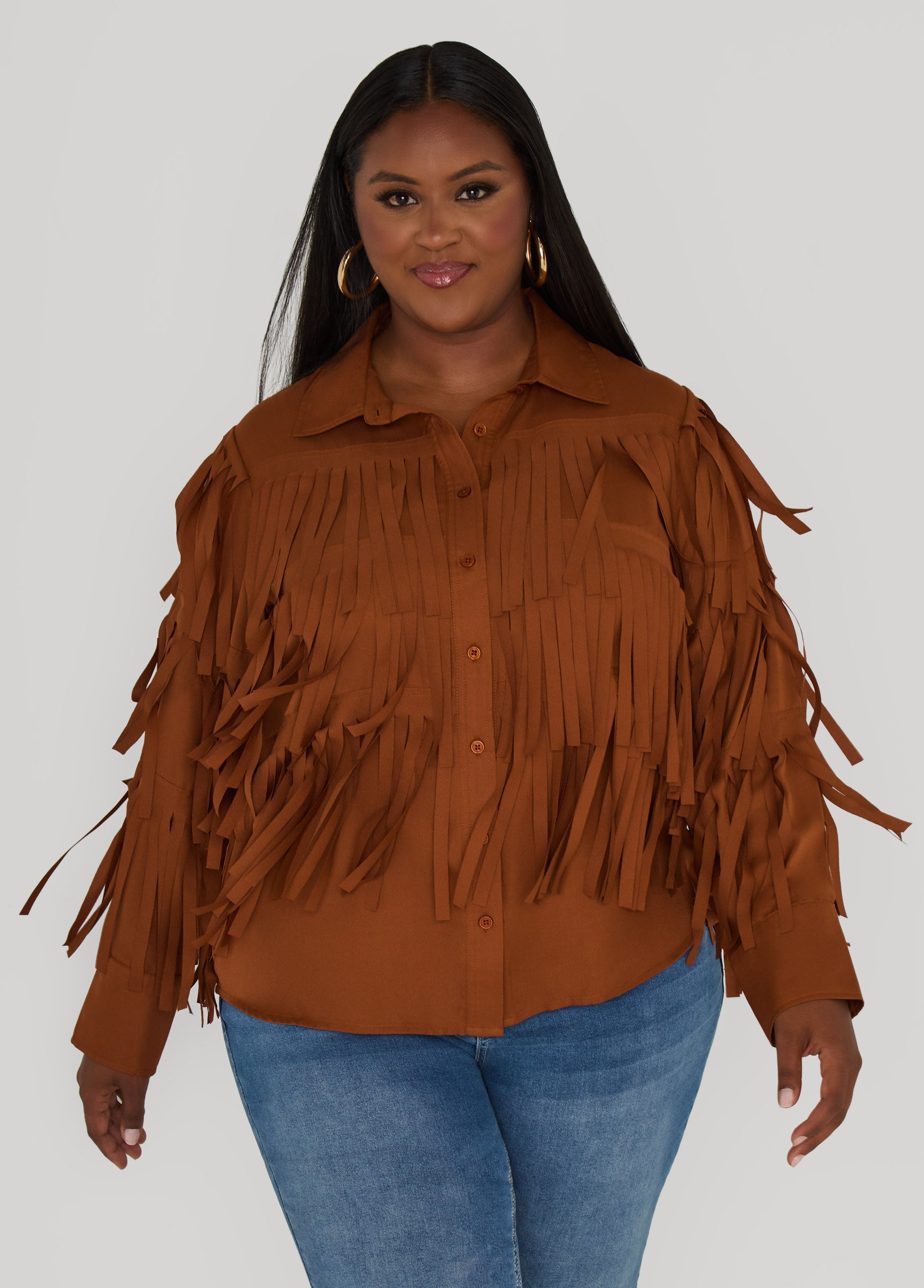 Plus Size Tiered Fringe Shirt