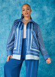 Plus Size blue striped satin shirt trendy plus size work top