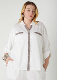 Plus Size Embroidered Linen Blend Shirt