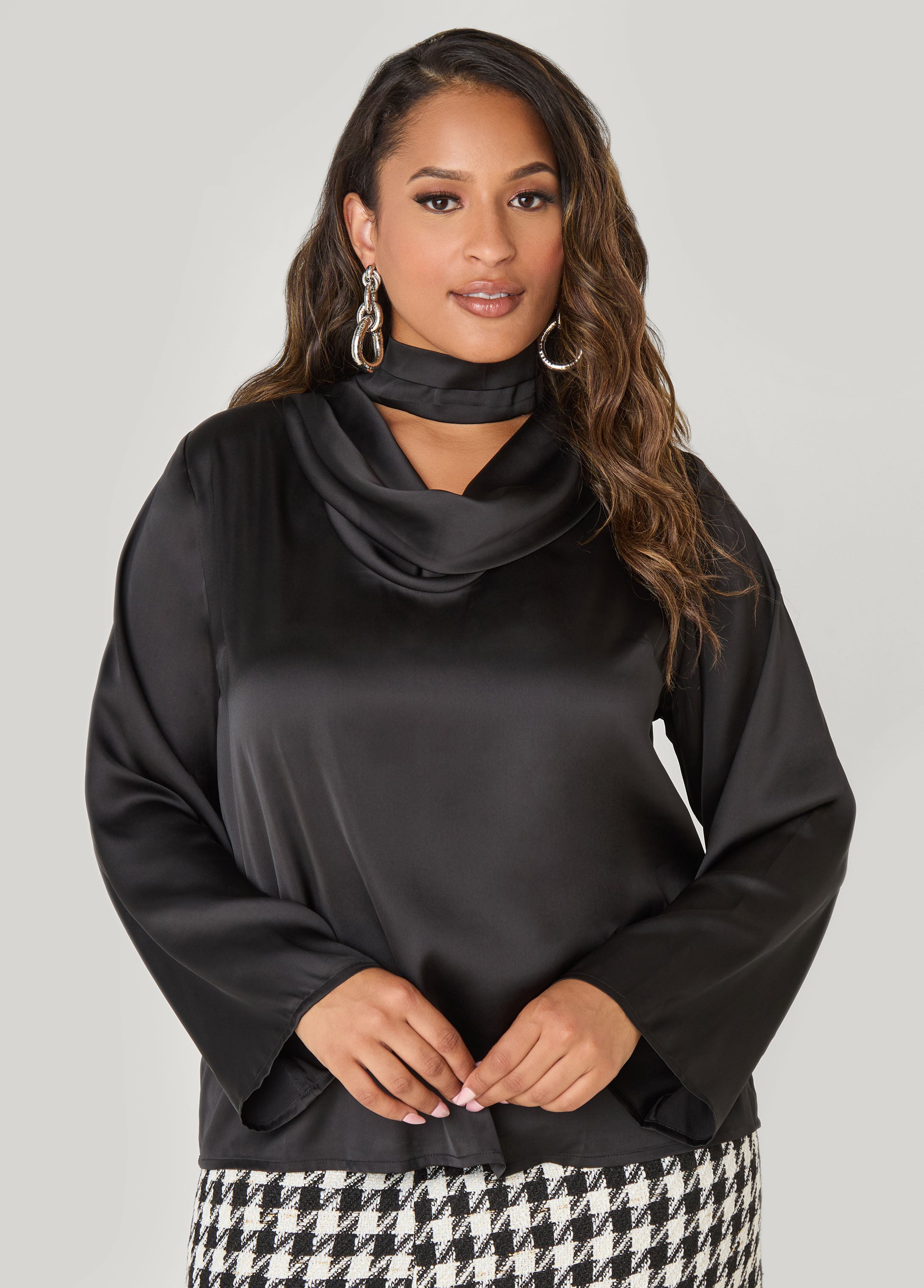Plus Size Cutout Cowl Neck Blouse