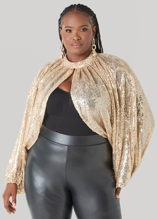Plus Size Sequined Mesh Shrug