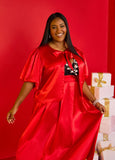 Plus Size Satin Top Plus Size Holiday Fashion Matching Two Piece Set