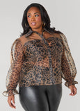 Puff Sleeved Leopard Organza Shirt