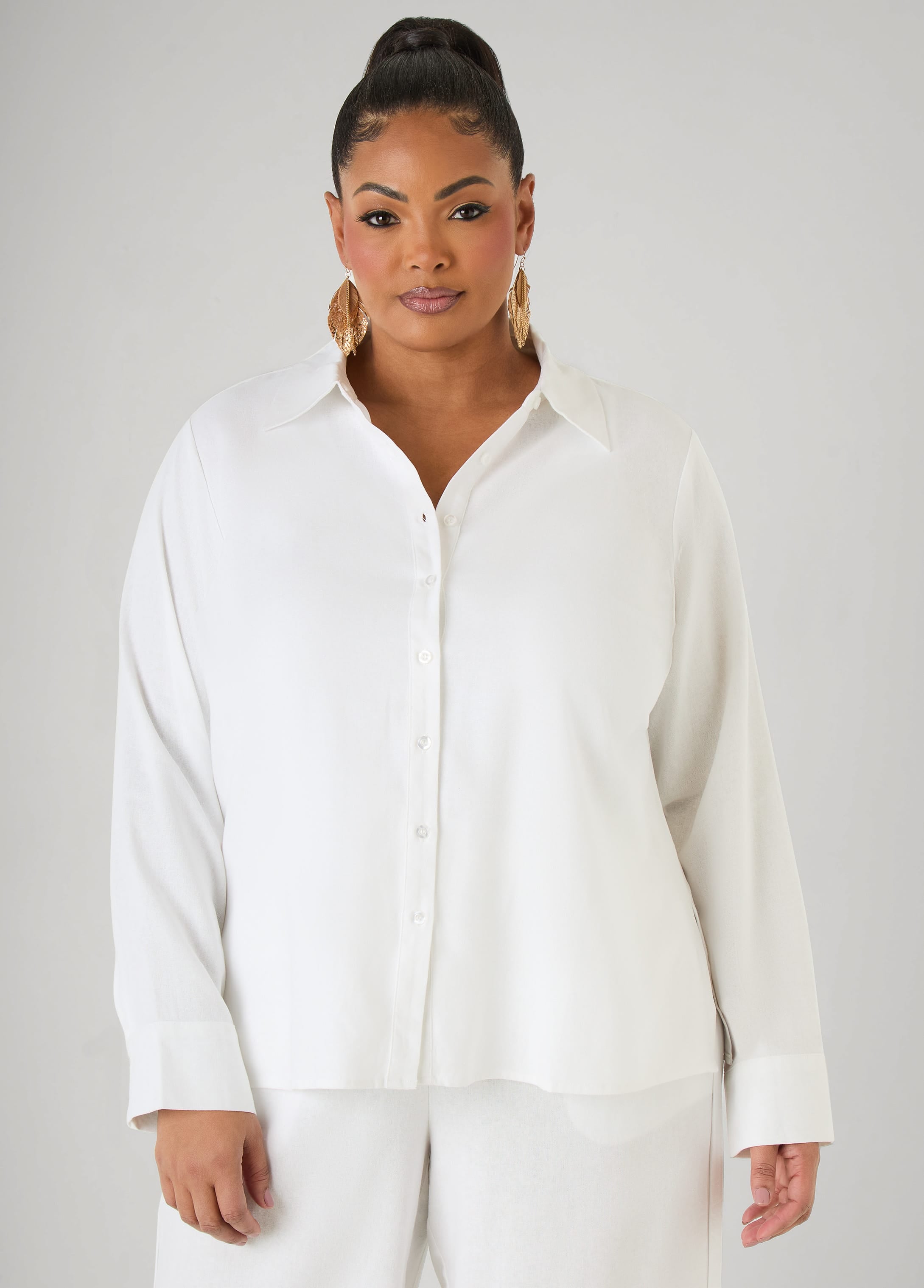 [新品]SILENT(AND) over cotton lace shirt Long Sleeved Linen Blend Shirt – Ashley Stewart