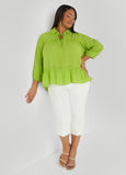 Plus Size Ruffle Gauze Blouse Long Sleeved Summer Top