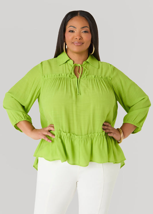 Ruffle Trimmed Gauze Blouse