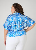 Cuffed Printed Satin Blouse