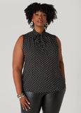 Plus Size Tie Neck Polka Dot Blouse