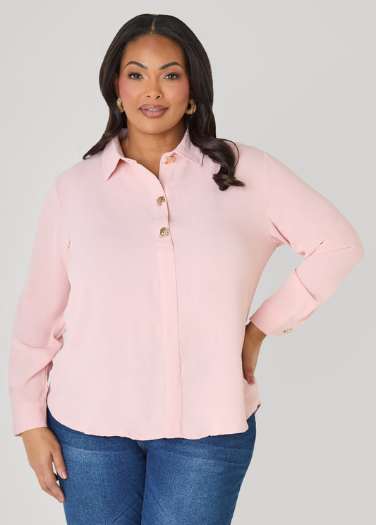 Plus Size Classic Collared Long Sleeved Everyday Shirt