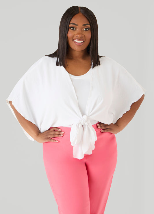 Textured Tie Front Shrug