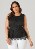 Plus Size Sleeveless Lace Top Going Out Peplum Blouse