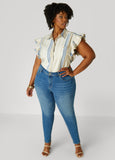 Striped Flutter Sleeve Blouse