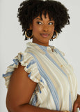 Striped Flutter Sleeve Blouse