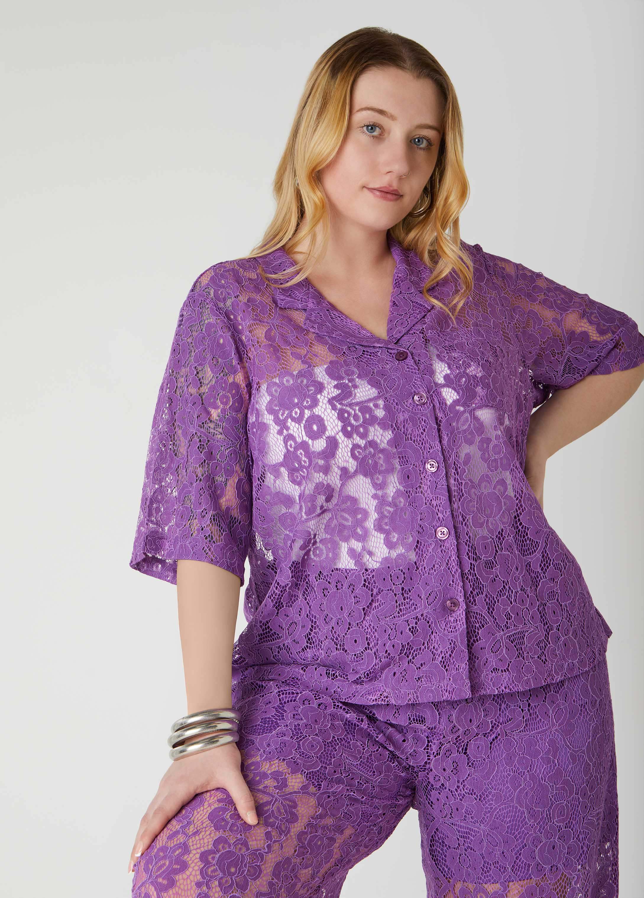 Plus Size Corded Lace Shirt